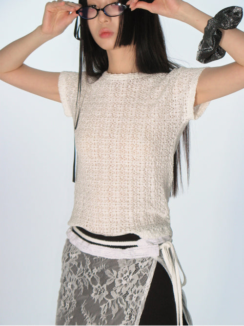 Flower Lace Short Sleeve T-shirt