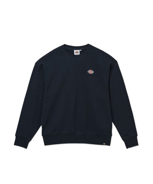 French Terry Relaxed Small Embroidered Logo Crewneck - Dark Navy