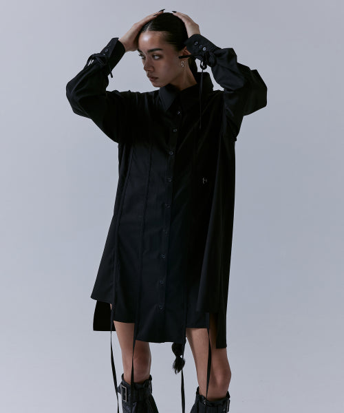 Stepped Hemline Long Strap Shirts [ Black ]