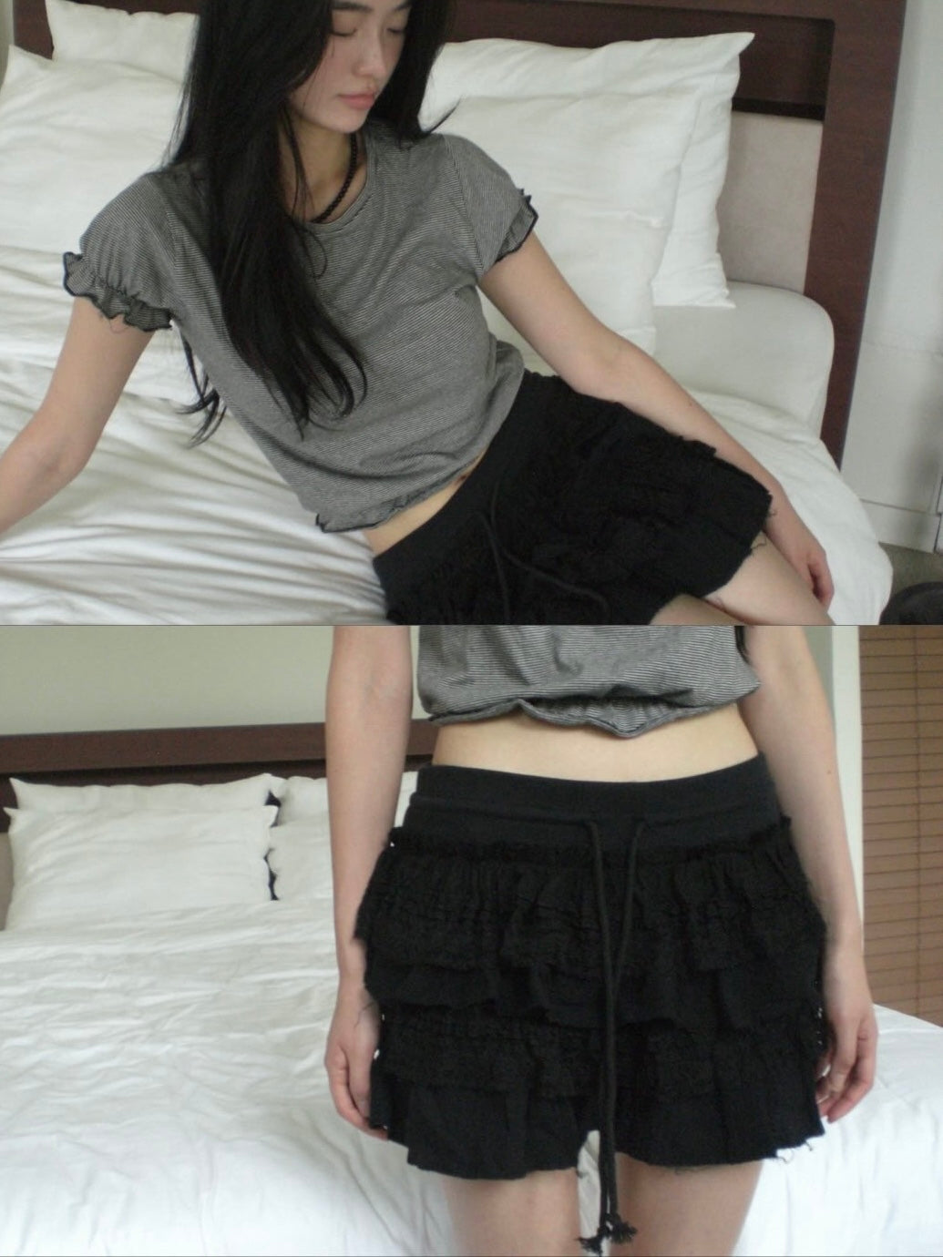 SHEER furbelow mini skirt