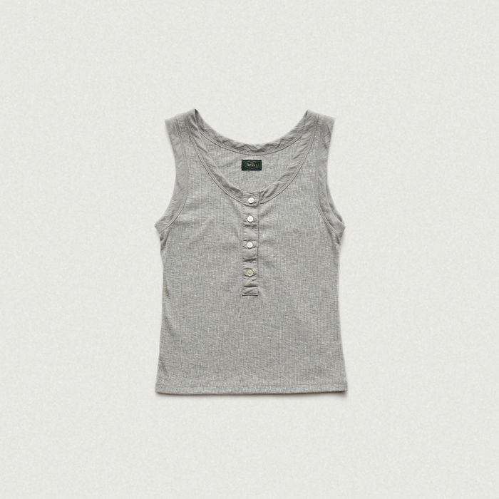 Ribbed Henley Tank Top (Grey)