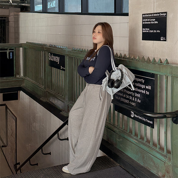 Evelet by J Style [Production/Plus Size] Evelet Moive Pintuck String Wide Long Banding Pants J Style
