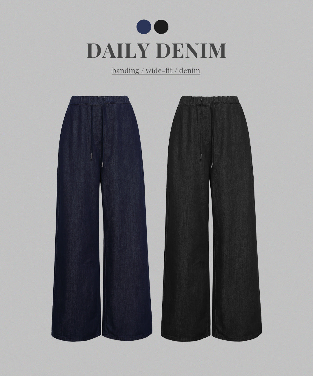 Hotpings [Body Perfect Cover✨/Crumpled X] [MADE] Mate Banded Wide Denim Pants (44–110) (Bendable Jeans-Bendable Wide Pants-Bendable Denim Pants-Plus Size Jeans-Plus Size Denim Pants-Over-Wide Fit-Long Wide)
