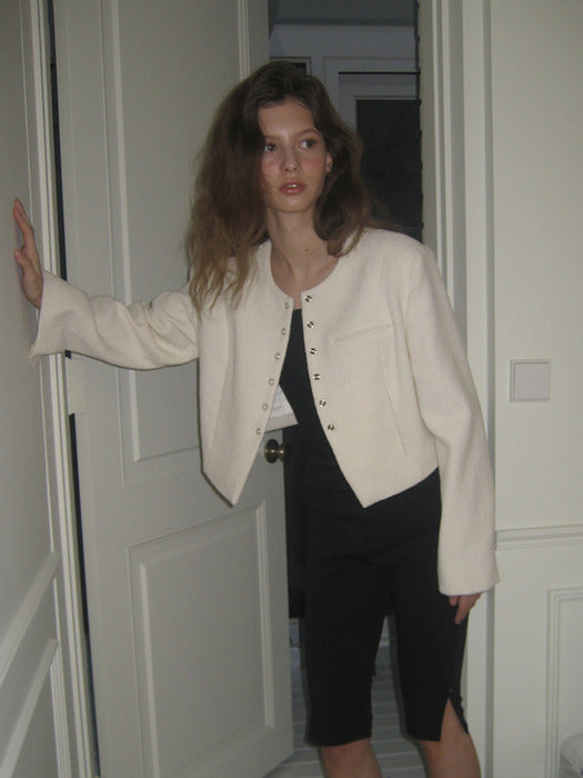 SNAPPED TWEED JACKET_IVORY