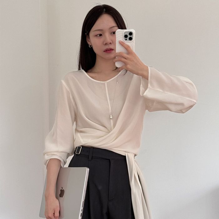 [Wearing Kko Minji] [1st reorder] Waist Drape Blouse_Cream