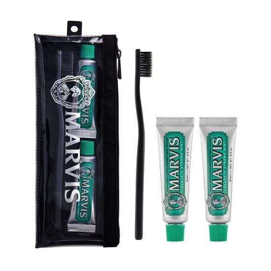 Marvis Travel Set (Classic Mint 10ml*2 + Toothbrush (Choose 1 of 2 types) + Vinyl Pouch)