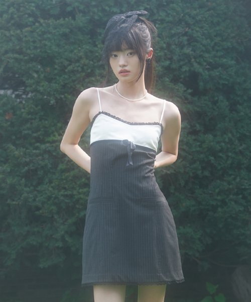 Lace Silk Mini Dress (Black)