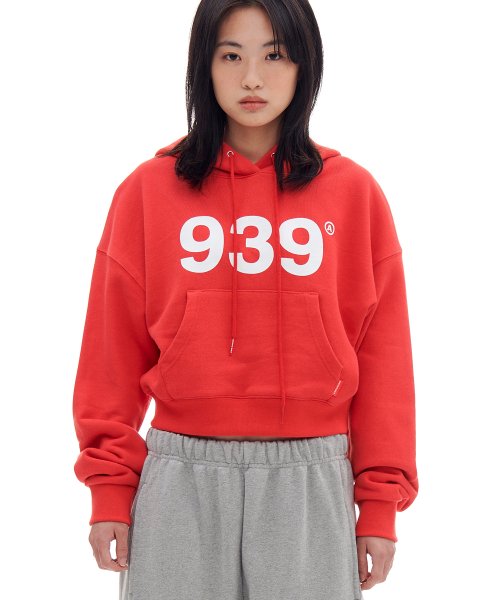 939 LOGO CROP HOODIE (RED)