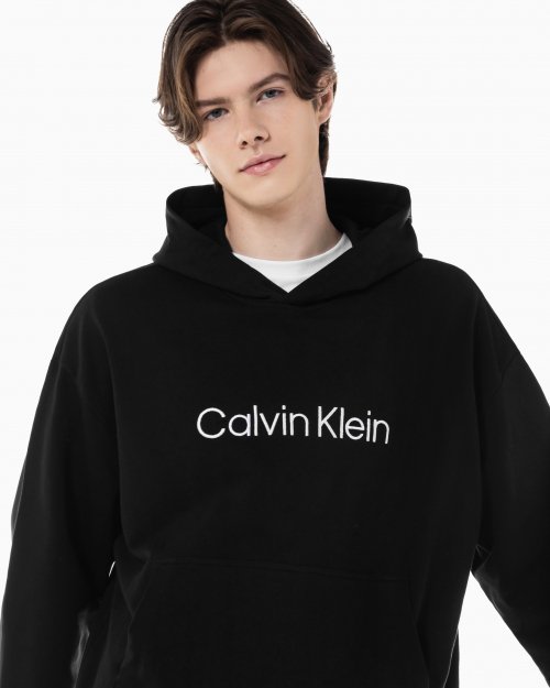 Men's Black Relax Fit Standard Logo Hoodie 40HM231 BAE