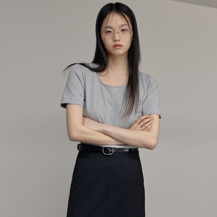 Smooth U-neck T-Shirts (Melange Grey)