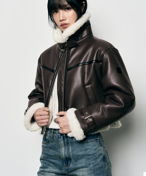 LEATHERY Oblique Oversized Leather Mustang Jacket [BROWN] - Size & Review | MUSINSA