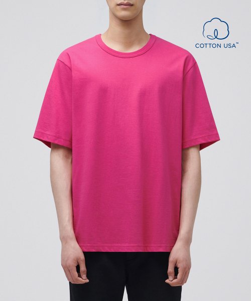 Relaxed Fit Crew Neck Short Sleeve T-Shirt [Hot Pink]