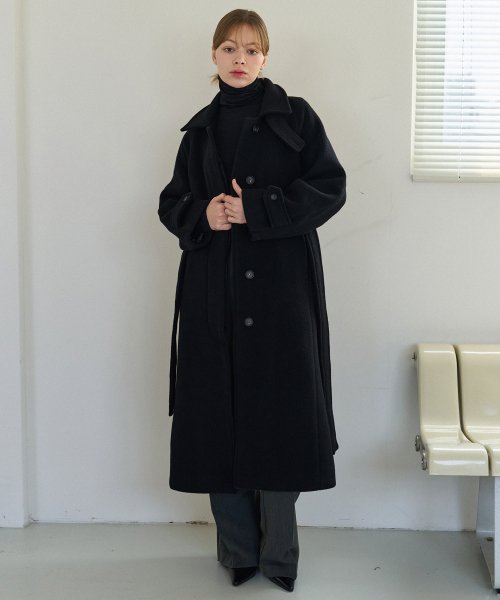 Wool Balmacaan Oversized Coat (Black)