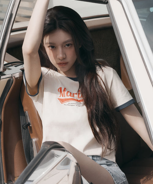 W ヴィンテージ ベースボール リンガー Tシャツ アイボリー