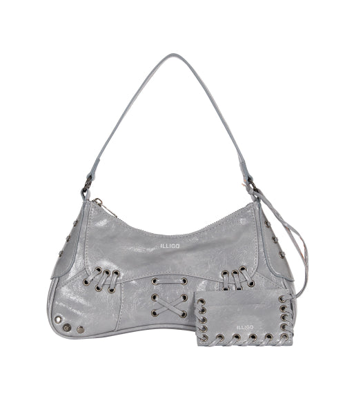 Eyelet Stud Shoulder Bag Gray
