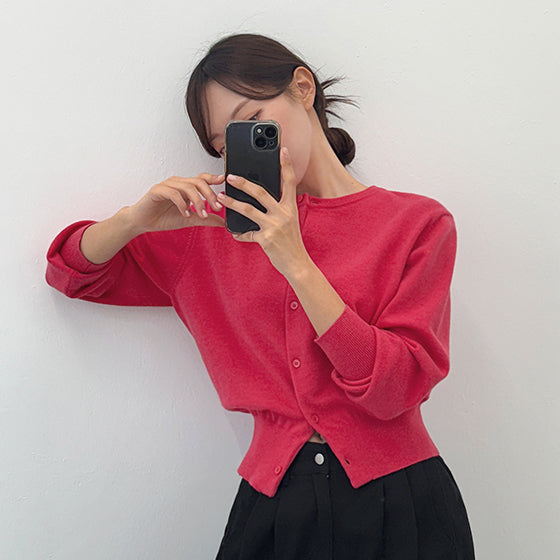 Go-Sing [New Waist Lock Fit 💛 Cropped Knit Cardigan 🌷 Spring Cardigan] Slim Round Neck Basic Cardigan (14 Colors, Basic Cardigan, Long Sleeve Cardigan, Burton Cardigan, Cropped Cardigan, Layered Cardigan, Red Cardigan)