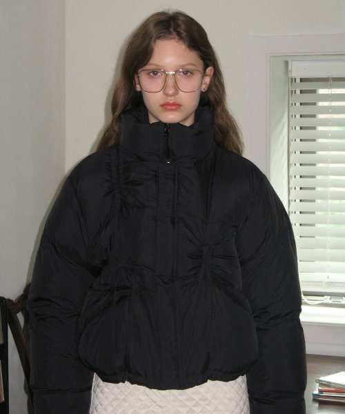 Ribbon Detail Puffer Jacket (Black)