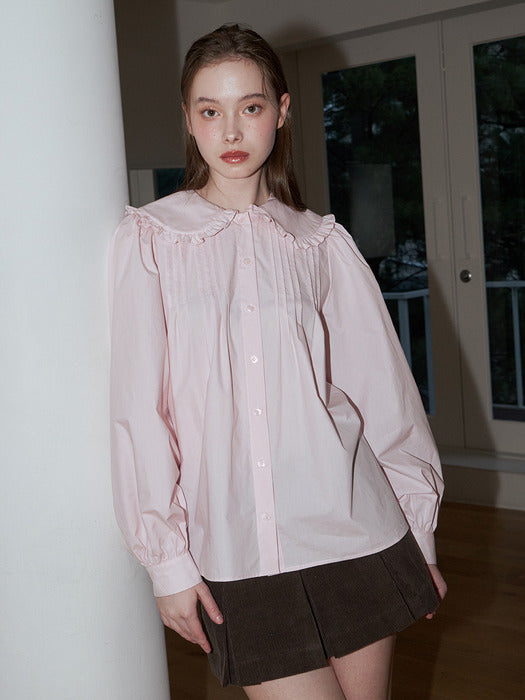 Round Collar Pintuck Blouse_Pink
