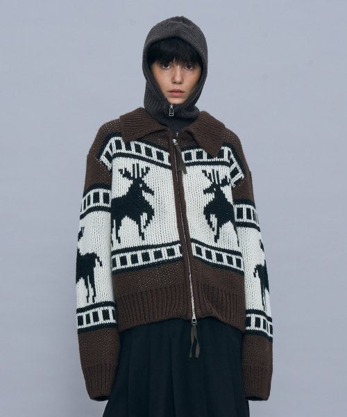 Cowichan Knit Zip-Up Cardigan_Brown