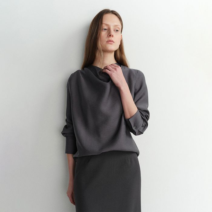 MEG COWL NECK BLOUSE (CHARCOAL)