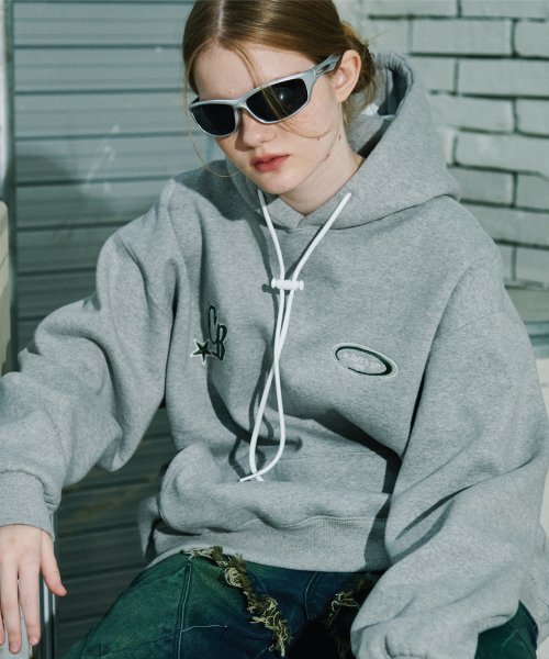 [Brushed Fleece] Stopper CB Embroidered Hoodie Gray