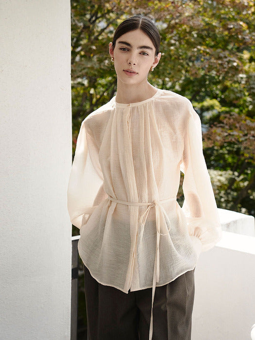 Round Neck Strap Blouse Skin Beige ROUND NECK STRAP BLOUSE SKIN BEIGE