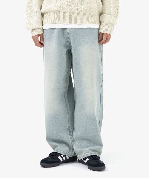 Heize Washed Wide Denim Pants (Dad Blue)