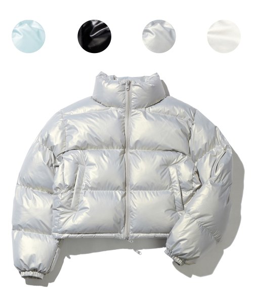 Glossy Crop Puffer Jacket - Silver