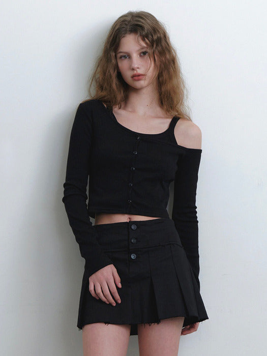 one off-shoulder cardigan set - black