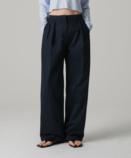 Women's Reverse Two Tuck Wide Chino Pants [Navy]