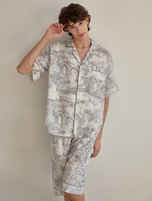 Men's Rebecca Cotton Short Sleeve Collar Two-Piece Pajamas