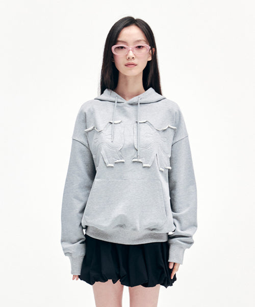 YOUHEE RIBBON HOODIE MELANGE GREY - Size & Reviews | MUSINSA