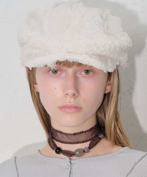 Fur Ribbon Hunting Cap [Ivory]