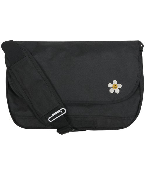 [UNISEX] White Flower Embroidery Cross Messenger Bag_Black