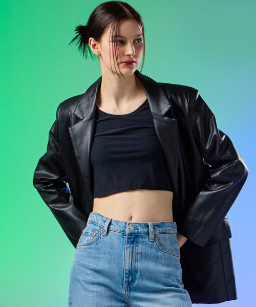 WOMEN Oversized Soft Leather Blazer [BLACK] Leather Jacket ver.