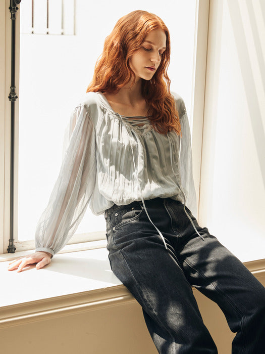 Lace Up Chiffon Blouse_Sky Blue