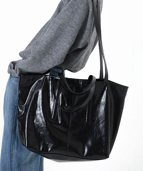 Crack Leather Big Tote Bag_Black
