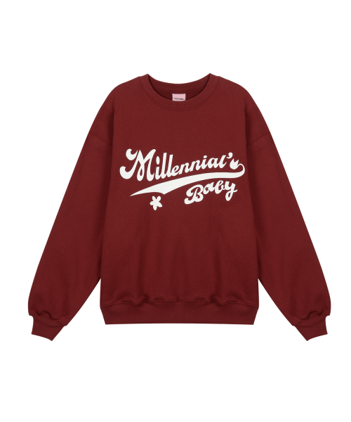 [IBA23USS03RD] Millennial Flower Sweatshirt - Red