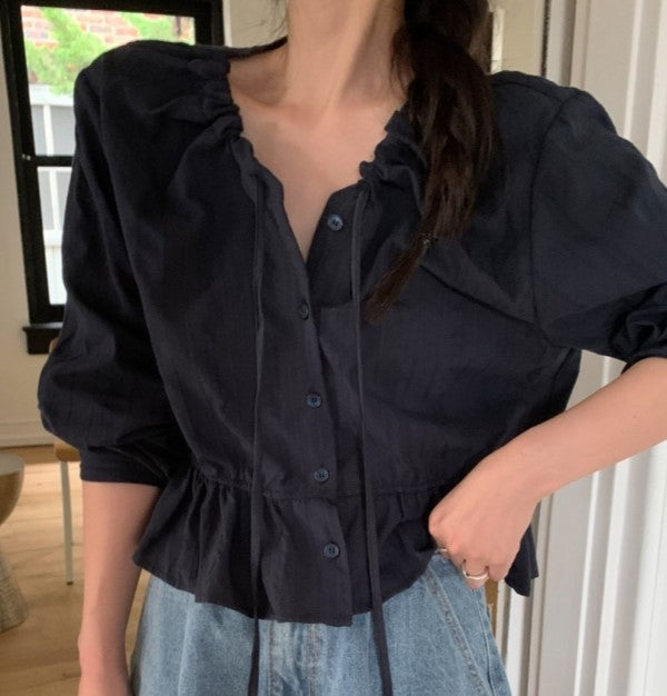 London Plate Melange Vershirring Blouse Fall Blouse Frill Puff Blouse