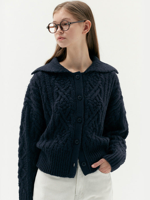 Fisherman Cable Collar Cardigan Navy MDCD020NAVY