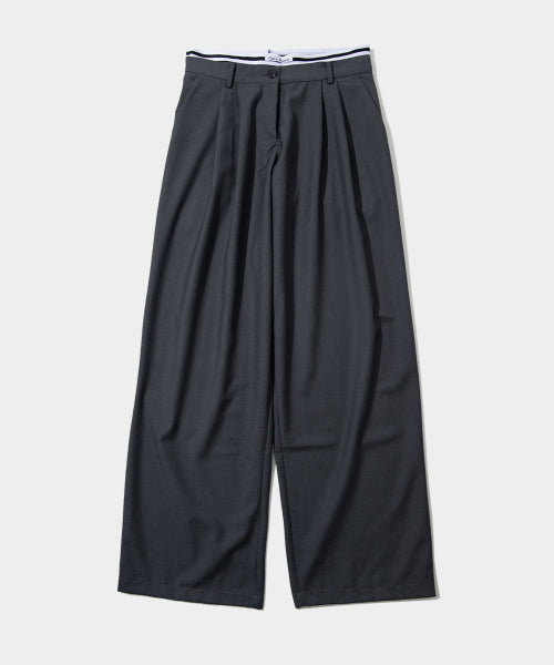 Tシャツ・カットソー Pintuck banding layered low rise wide slacks pants gray Pintuck banding layered low-rise wide slacks pants [Gray