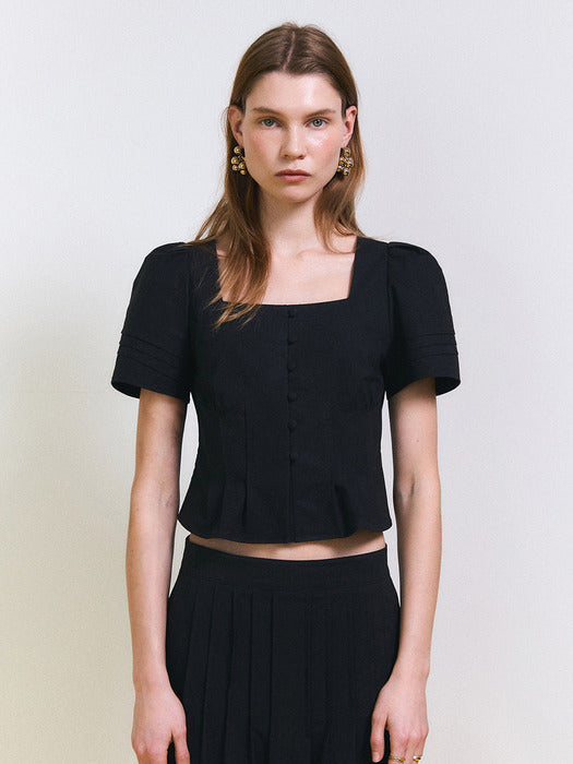 Square Neck Cotton Blouse (Black)