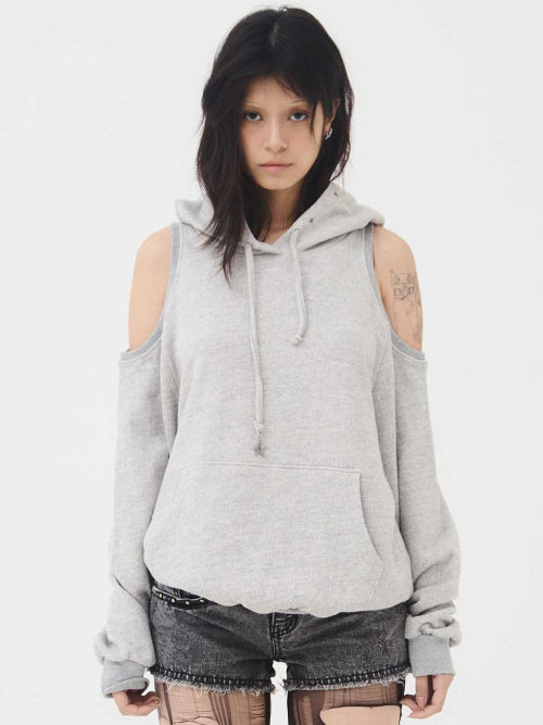 Cut Out Hoodie Melange Grey