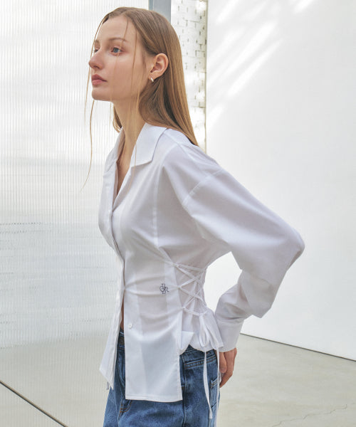 Wrinkle-Free Open Collar Shirt_WHITE