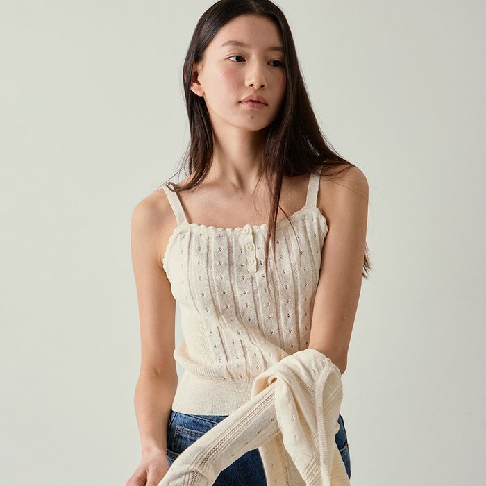 cotton eyelet knit top (cream)