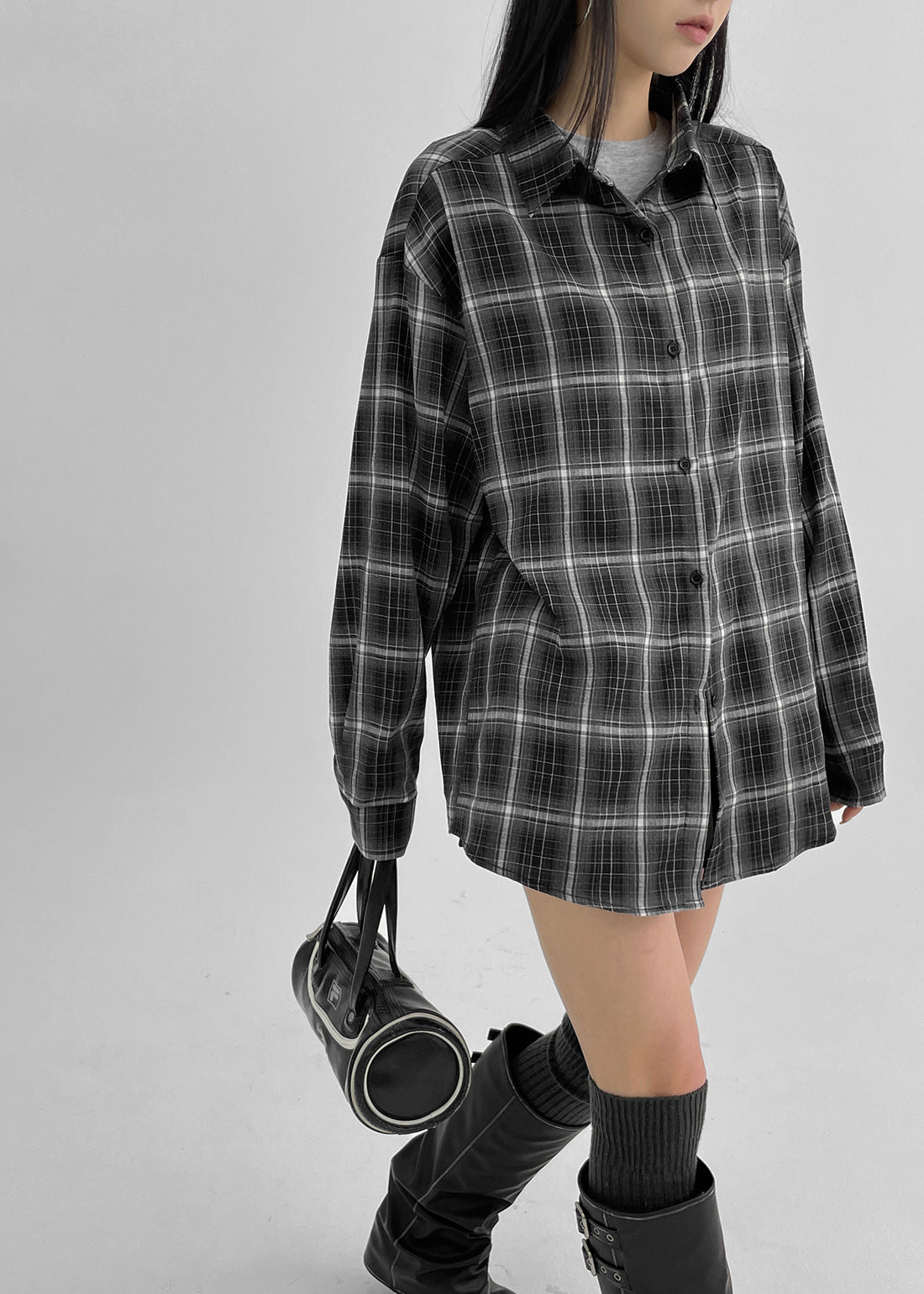 Black-Up [✨New Spring] [MADE] Slos Checkered Oversized Fit Shirt