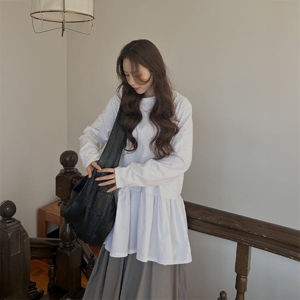 Everett by J-Style [Big Size] Everett Pretty Shirring Long T-Shirt J-Style