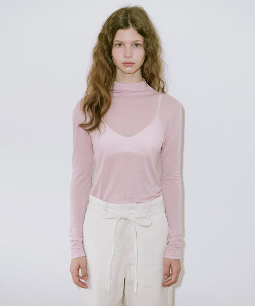 Sheer Turtleneck T-Shirt (Pink)