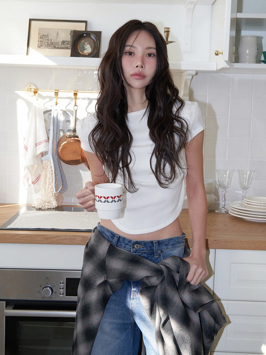 [단독]25SS cap sleeve bagel ribbed t-shirt