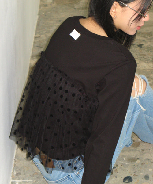 SHEER LAYERED LONG SLEEVE DOT BLACK